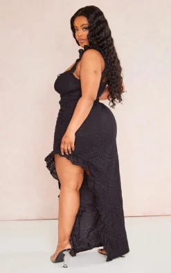 Plus Black Broderie Anglaise Frill Detail Midi Dress