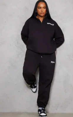 Plus Black Brooklyn Print Half Zip Sweatshirt