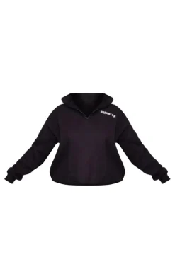 Plus Black Brooklyn Print Half Zip Sweatshirt