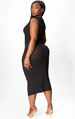 Plus Black Burnt Mesh Cut Out Detail Midi Dress