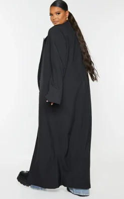 Plus Black Button Detail Maxi Blazer
