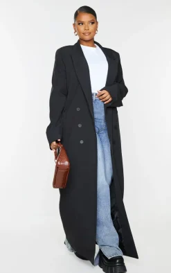 Plus Black Button Detail Maxi Blazer