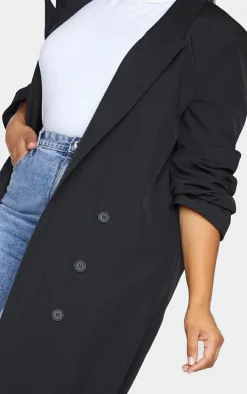 Plus Black Button Detail Maxi Blazer
