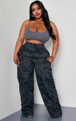 Plus Black Camo Cargo Pants