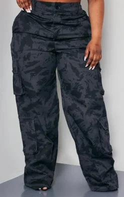 Plus Black Camo Cargo Pants