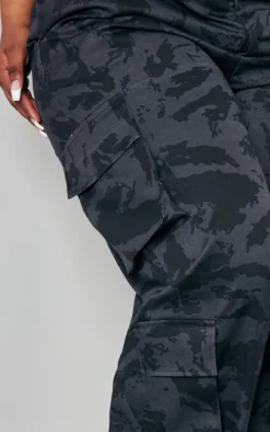 Plus Black Camo Cargo Pants