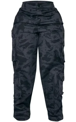 Plus Black Camo Cargo Pants