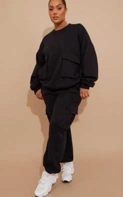 Plus Black Cargo Cuffed Sweatpants
