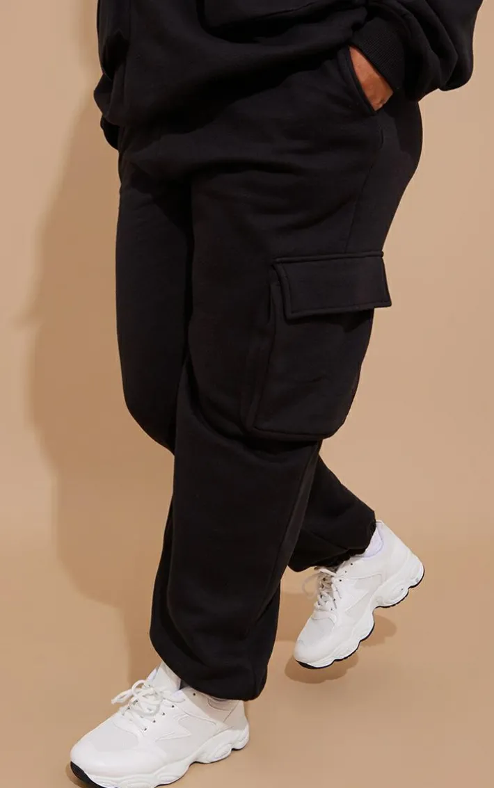Plus Black Cargo Cuffed Sweatpants