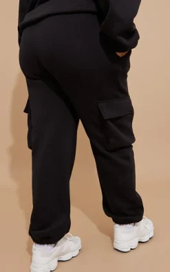 Plus Black Cargo Cuffed Sweatpants