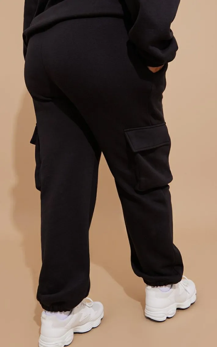 Plus Black Cargo Cuffed Sweatpants
