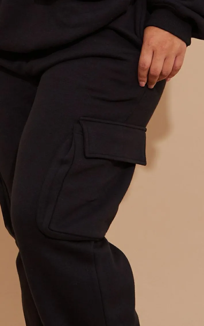 Plus Black Cargo Cuffed Sweatpants