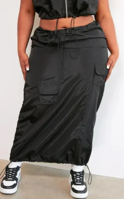 Plus Black Cargo Maxi Skirt