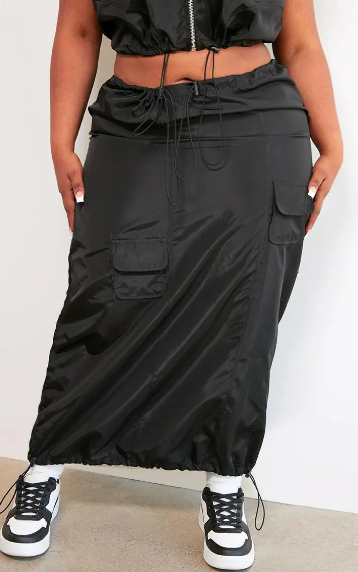 Plus Black Cargo Maxi Skirt