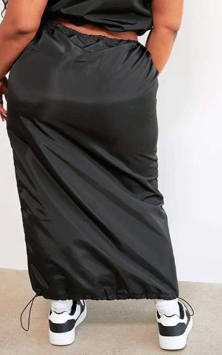 Plus Black Cargo Maxi Skirt