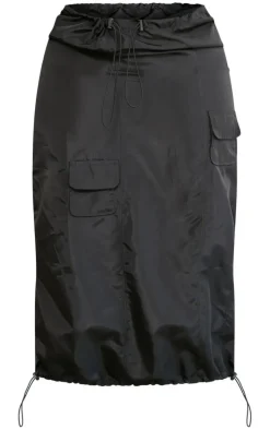 Plus Black Cargo Maxi Skirt