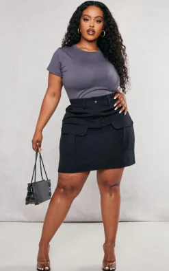 Plus Black Cargo Mini Skirt