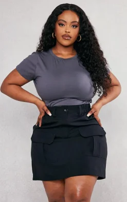 Plus Black Cargo Mini Skirt