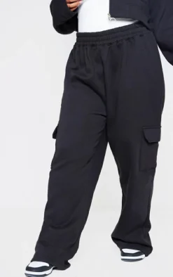 Plus Black Cargo Pocket Wide Leg Sweatpants