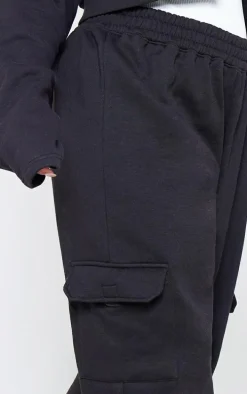 Plus Black Cargo Pocket Wide Leg Sweatpants