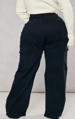 Plus Black Cargo Wide Leg Jeans