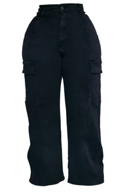 Plus Black Cargo Wide Leg Jeans