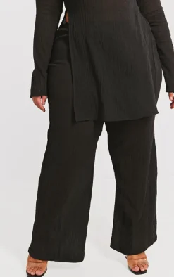 Plus Black Cheesecloth Textured Wide Leg Pants