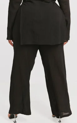 Plus Black Cheesecloth Textured Wide Leg Pants