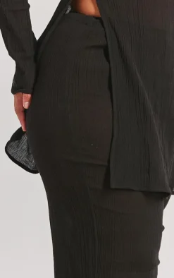 Plus Black Cheesecloth Textured Wide Leg Pants