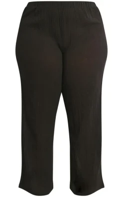 Plus Black Cheesecloth Textured Wide Leg Pants