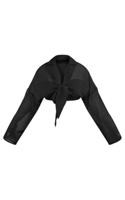 Plus Black Chiffon Tie Detail Beach Shirt