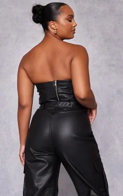 Plus Black Coated Denim Corset