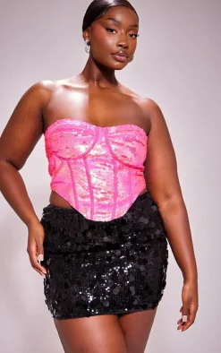 Plus Black Coin Sequin Mini Skirt