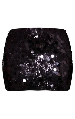 Plus Black Coin Sequin Mini Skirt