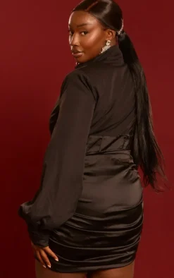 Plus Black Constructed Corset Waist Blazer Dress