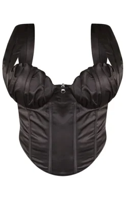 Plus Black Constructed Satin Ruched Bust Corset