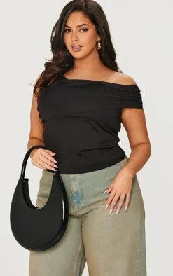 Plus Black Contour Bardot Twist Detail Top