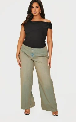 Plus Black Contour Bardot Twist Detail Top