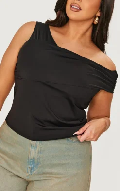 Plus Black Contour Bardot Twist Detail Top