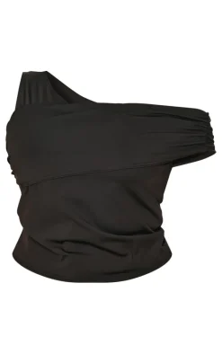 Plus Black Contour Bardot Twist Detail Top