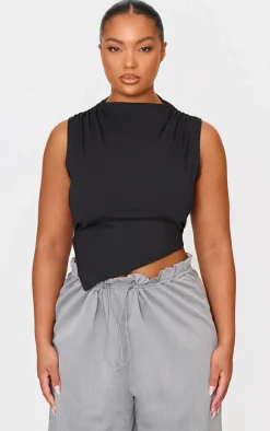 Plus Black Contour Boat Neck Asymmetric Top