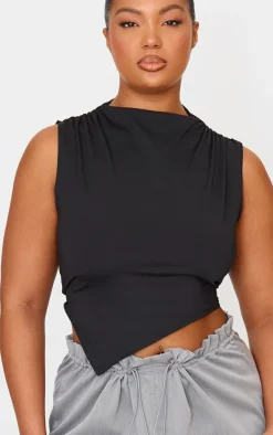 Plus Black Contour Boat Neck Asymmetric Top