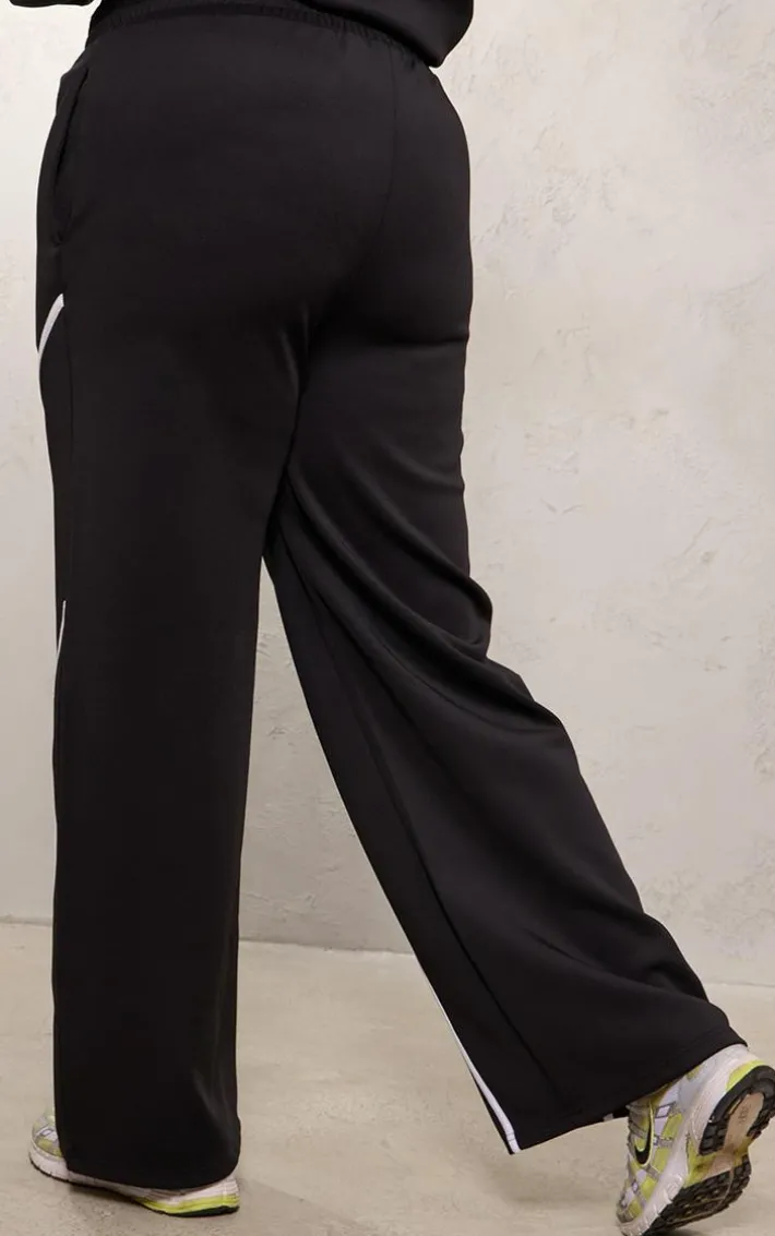 Plus Black Contrast Piping Straight Leg Sweatpants
