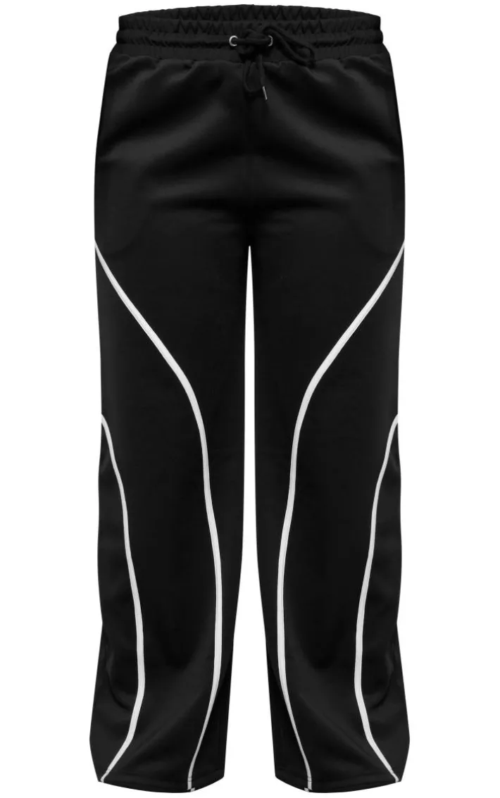 Plus Black Contrast Piping Straight Leg Sweatpants
