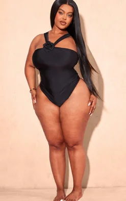 Plus Black Corsage Detail Swimsuit