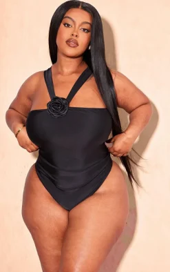 Plus Black Corsage Detail Swimsuit