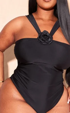 Plus Black Corsage Detail Swimsuit