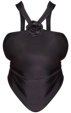 Plus Black Corsage Detail Swimsuit