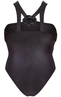 Plus Black Corsage Detail Swimsuit