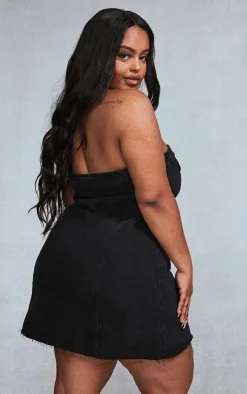 Plus Black Corset Button Up Bodycon Dress